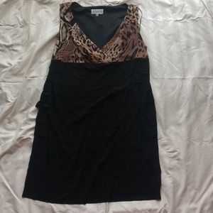Studio I Leopard Print and Black Ruffle Dress 18W